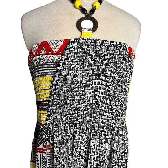 Magic beaded tube top maxi XL dress stretch geo print Y2K 70’s - Picture 3 of 10